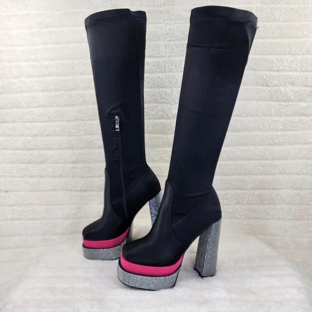 Chunky Rhinestone heel tiered platform knee boots